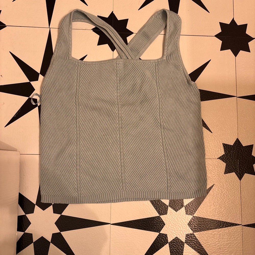Women’s Ribbed Cropped Tank Top - Light Blue